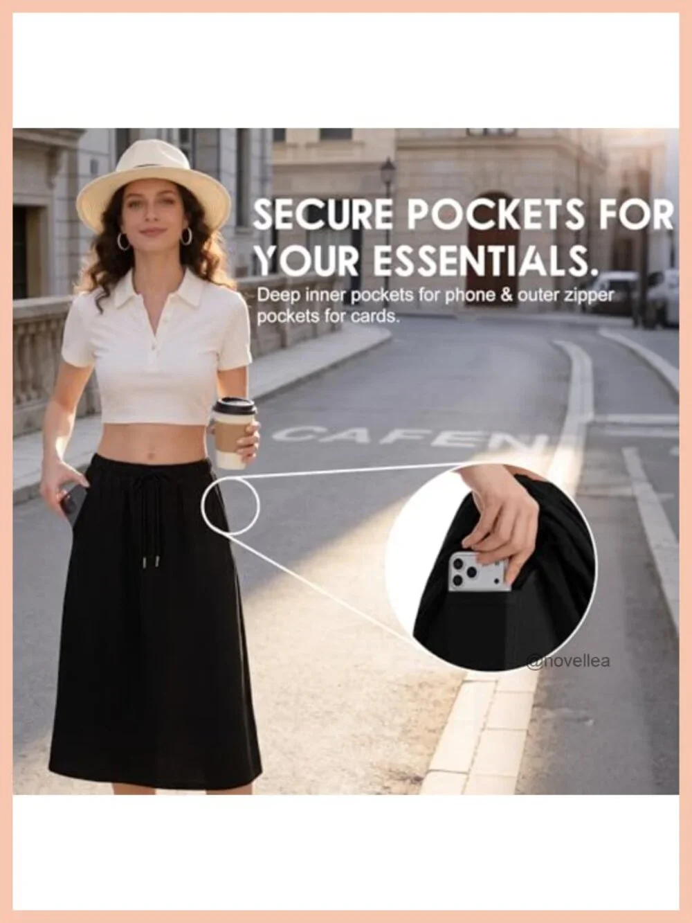 Women's High Waisted Midi Skort with Pockets, Built-in Shorts, Athletic Travel